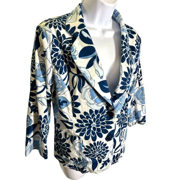 Joan Rivers White Blue Floral Button Down Blazer Jacket Women's Size Medium - Picture 2 of 5